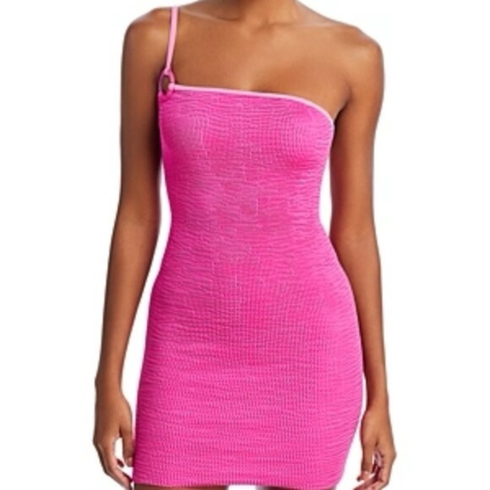CLEONIE Jindy Mini Dress Barbie pink one size OS crinkle fabric one shoulder